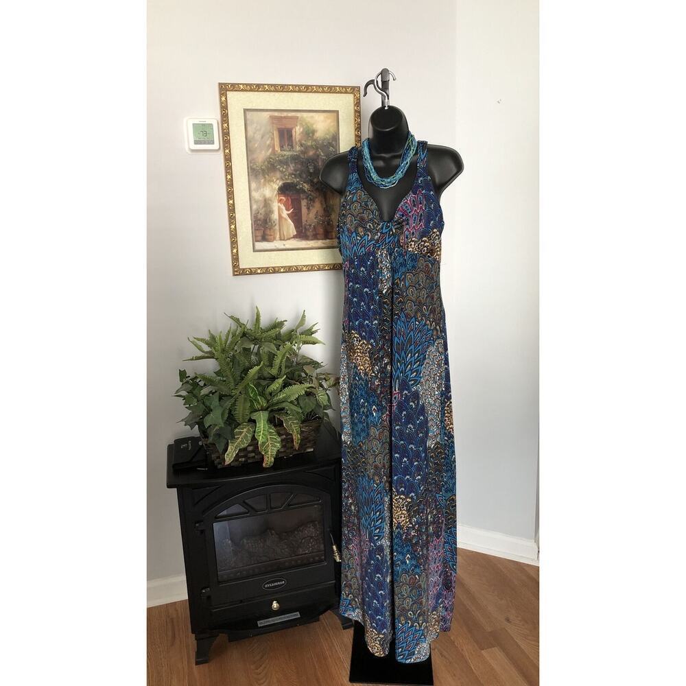 RAINDROPS Maxi Dress Women's Medium Summer Sleeveless Adjustable Strap Sheath